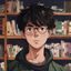 宅友「漫画收藏家阿宅」的头像，戴眼镜的漫画迷形象，书架背景
